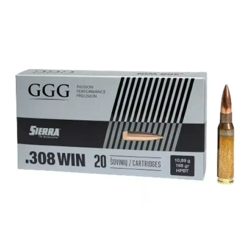 Puškové náboje GGG .308 Win Sierra HPBT 10,89 g / 168 grs