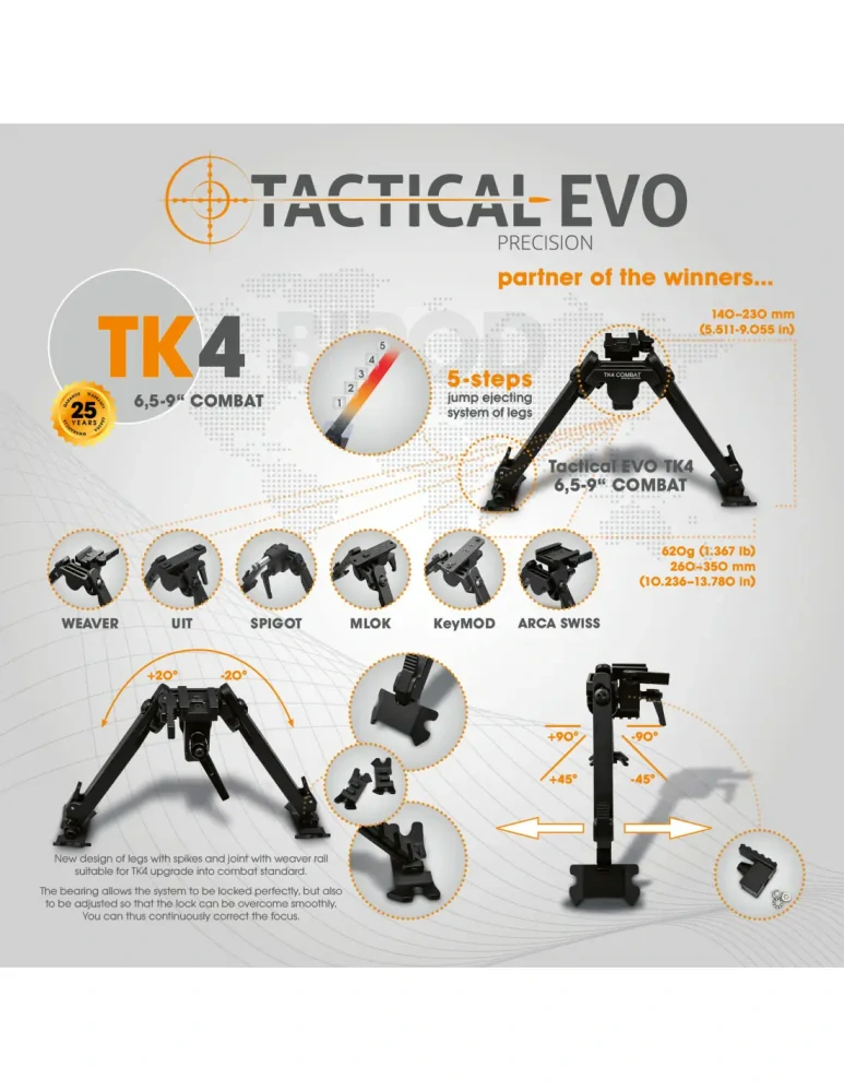Bipod TACTICAL TK4 6,5-9" COMBAT (ARCA Swiss)