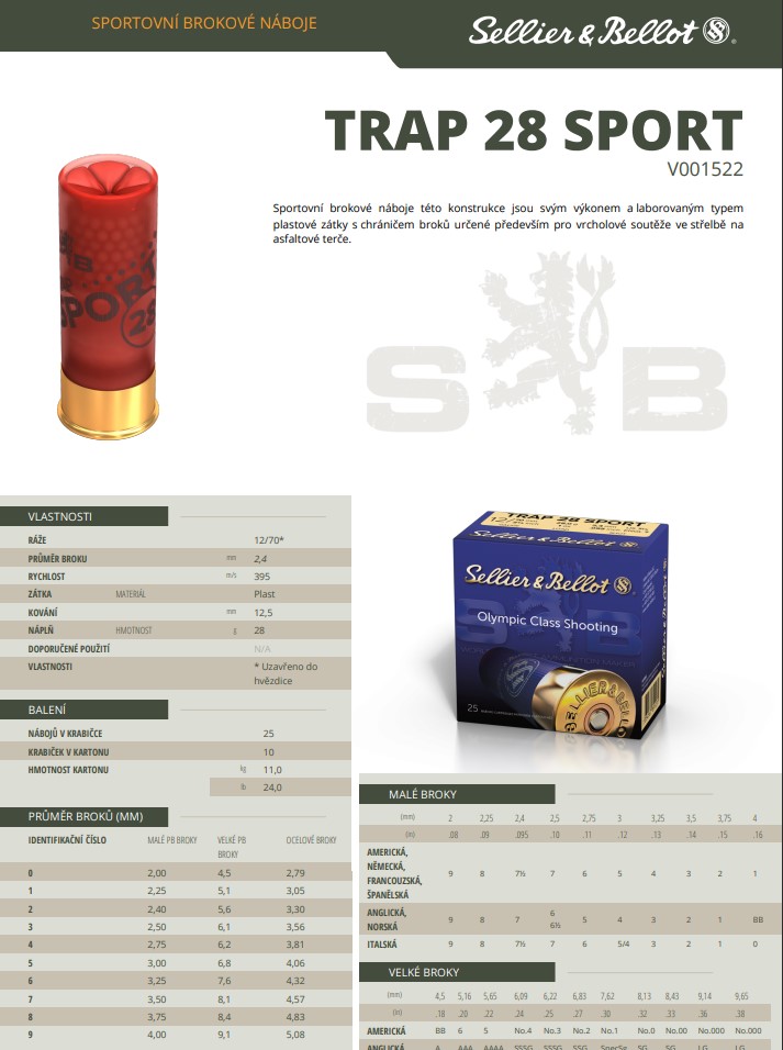 Brokové náboje Sellier & Bellot TRAP 28 SPORT, 12/70