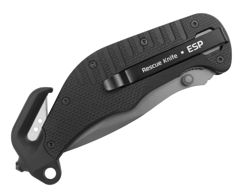 Záchranářský nůž s kombinovaným ostřím - černý