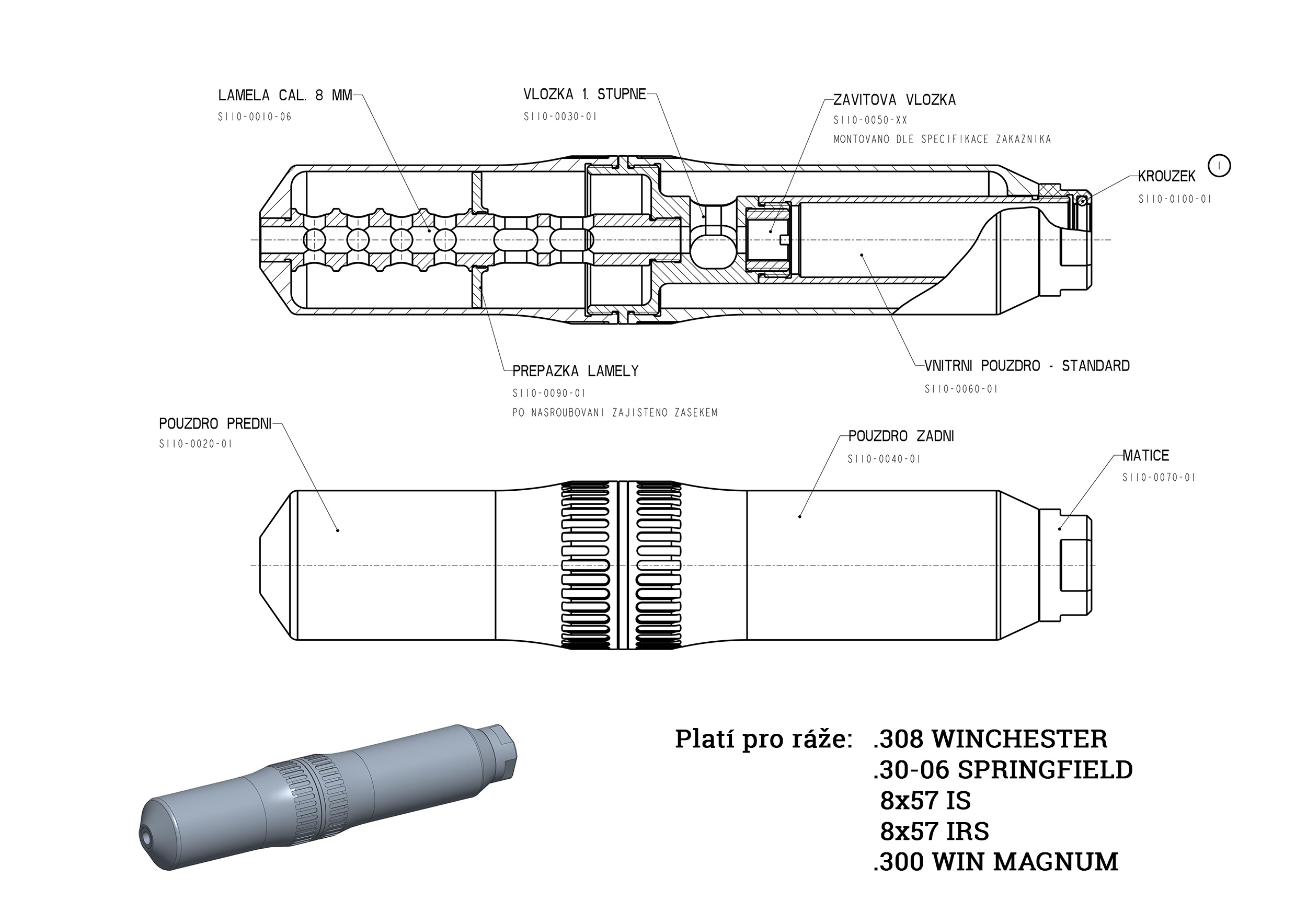Tlumič hluku výstřelu pro kulovnice cal. 7