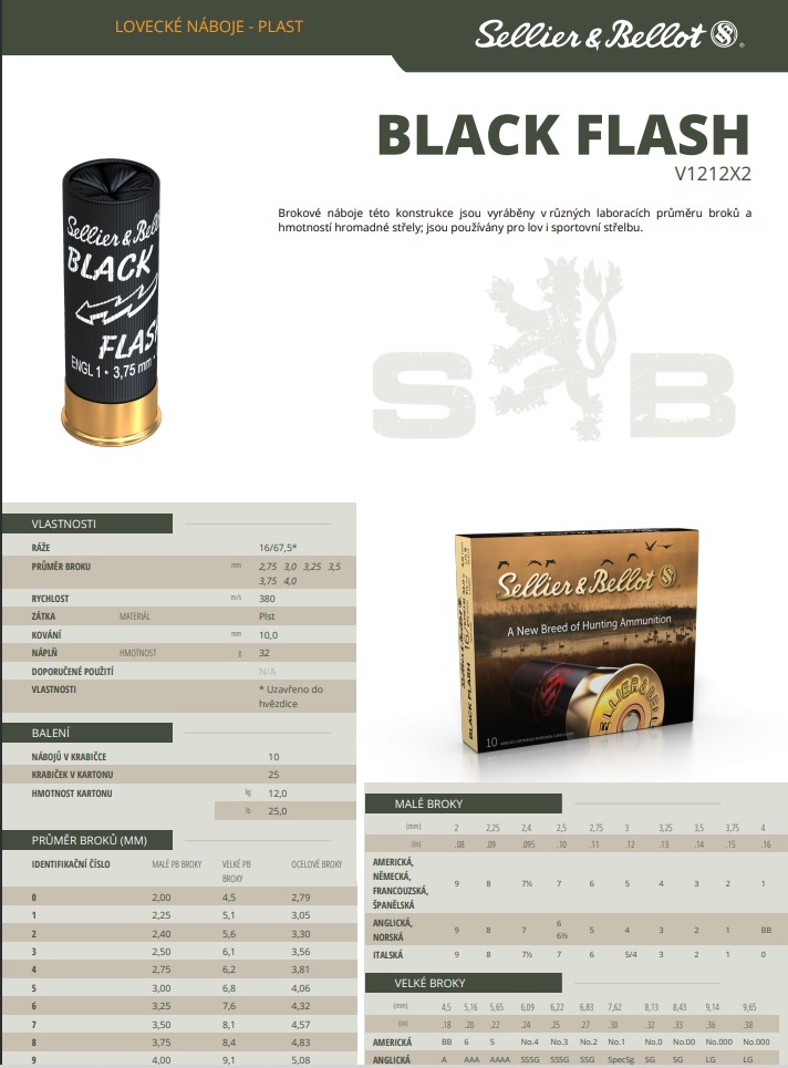 Brokové náboje Sellier & Bellot BLACK FLASH 16/67,5
