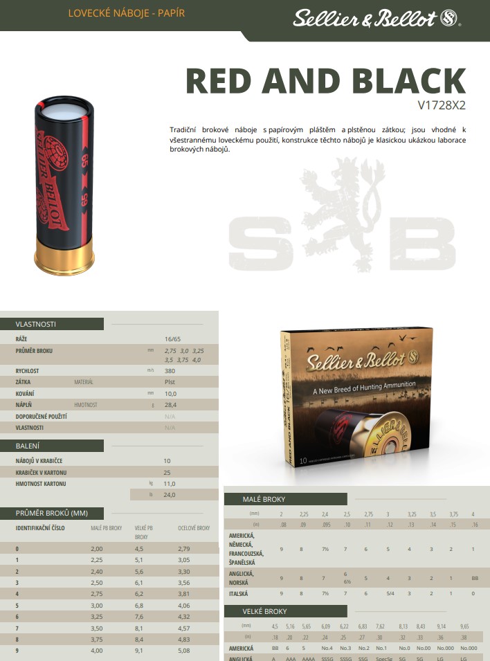 Brokové náboje Sellier & Bellot RED AND BLACK 16/65