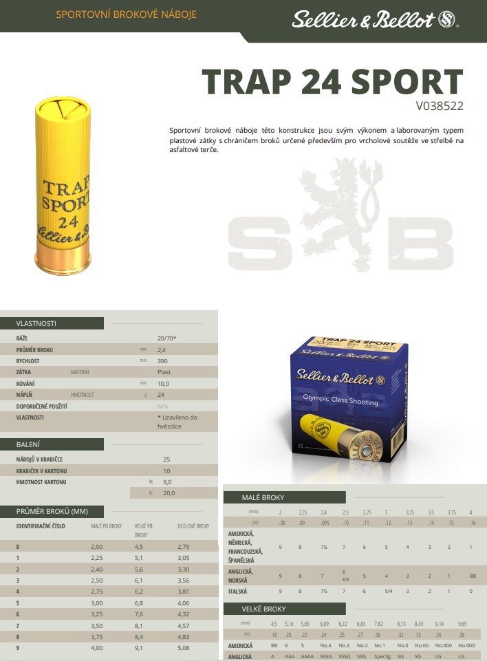 Brokové náboje Sellier & Bellot TRAP 24 SPORT, 20/70