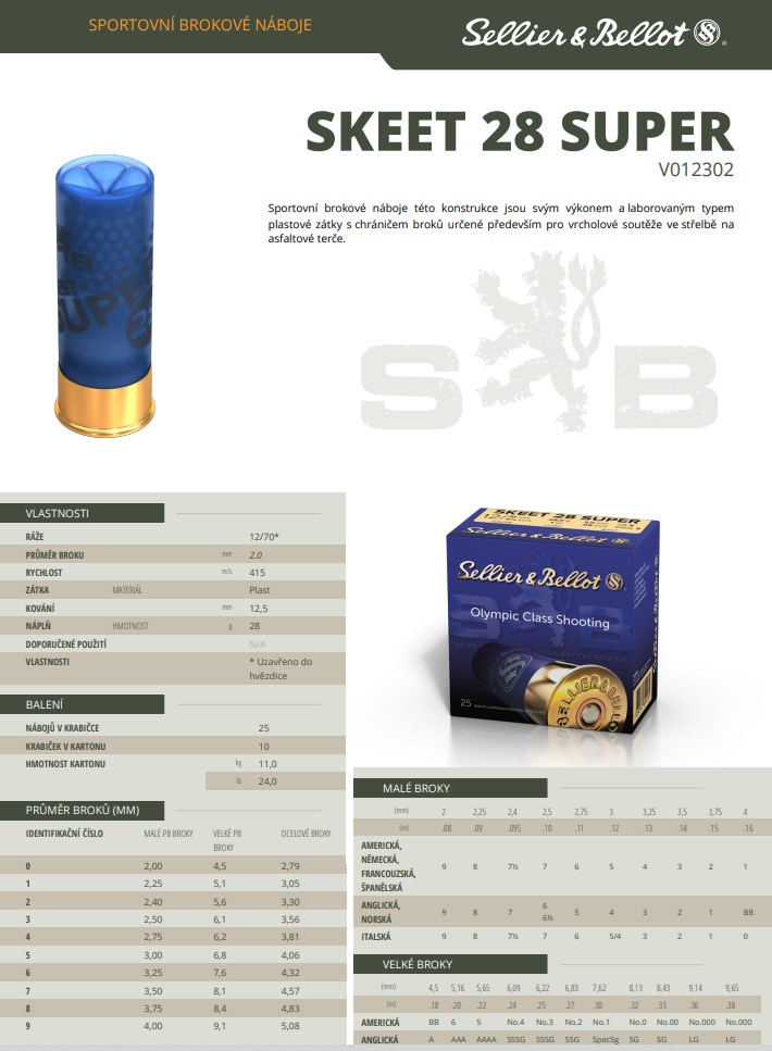 Brokové náboje Sellier & Bellot SKEET 28 SUPER, 12/70