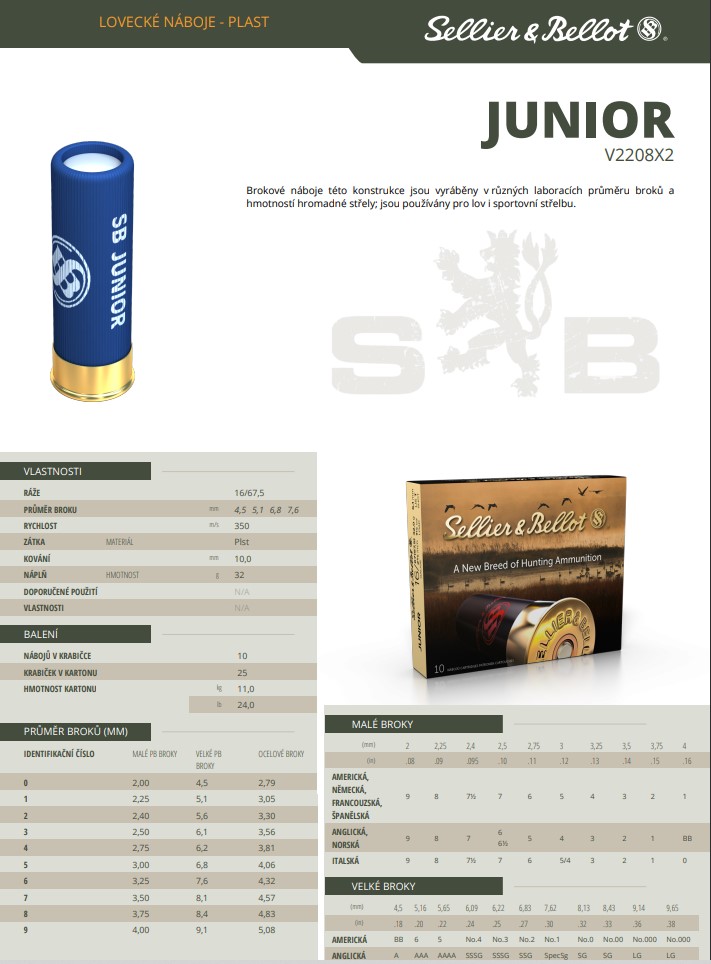 Brokové náboje Sellier & Bellot JUNIOR 16/67,5