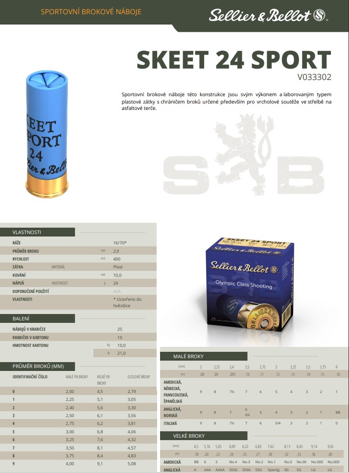 Brokové náboje Sellier & Bellot SKEET 24 SPORT, 16/70
