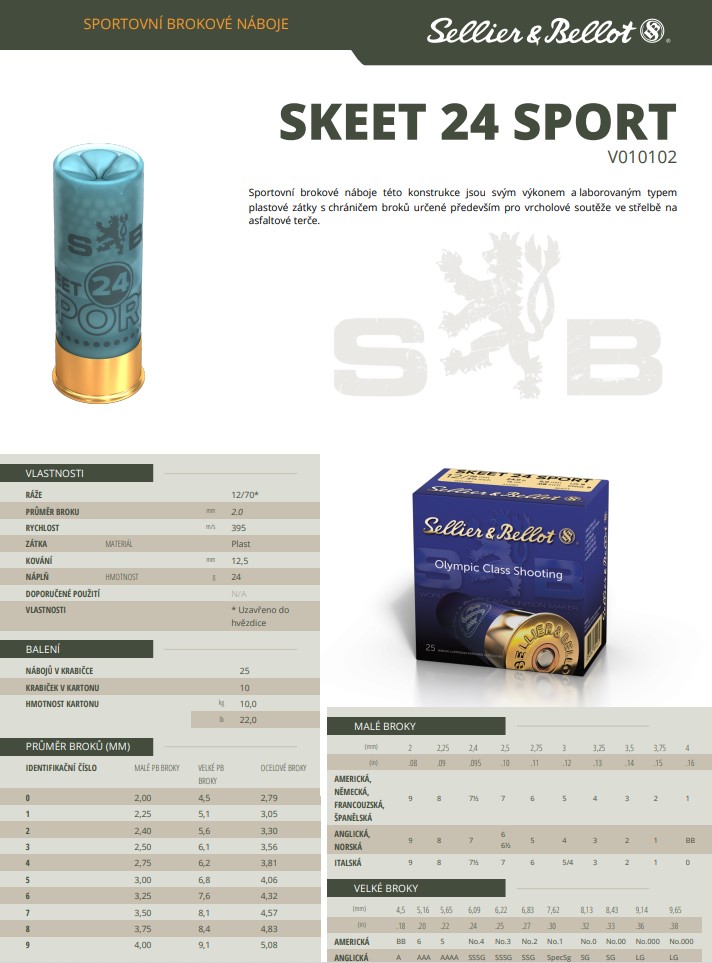 Brokové náboje Sellier & Bellot SKEET 24 SPORT, 12/70