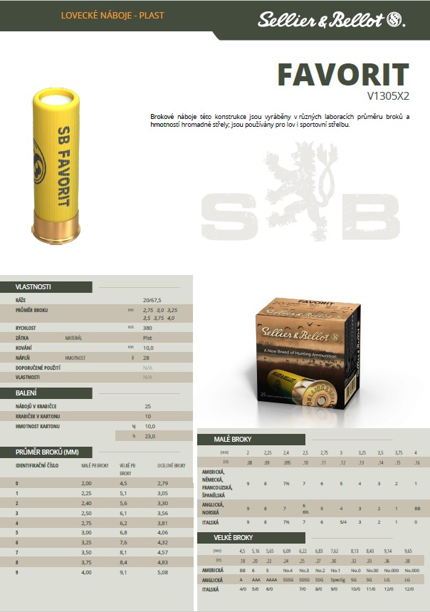 Brokové náboje Sellier & Bellot FAVORIT, 20/67