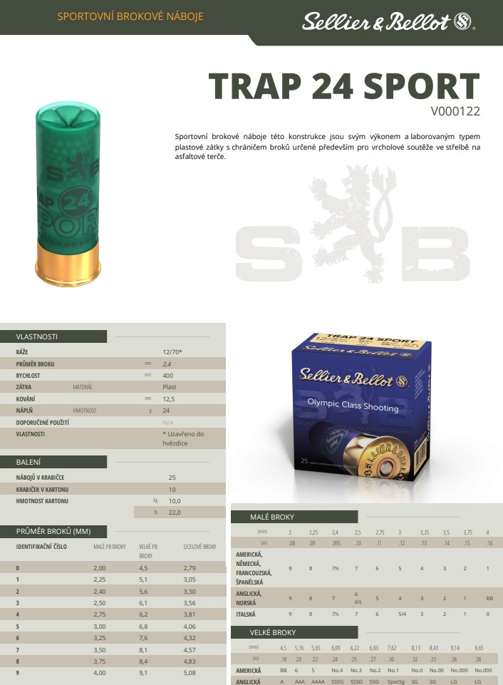 Brokové náboje Sellier & Bellot TRAP 24 SPORT, 12/70