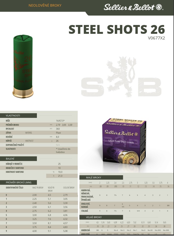 Brokové náboje Sellier & Bellot Steel Shot 26, 16/67,5