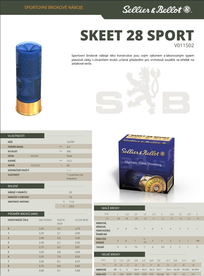 Brokové náboje Sellier & Bellot SKEET 28 SPORT, 12/70