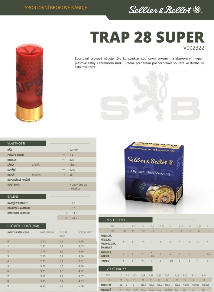 Brokové náboje Sellier & Bellot TRAP 28 SUPER, 12/70