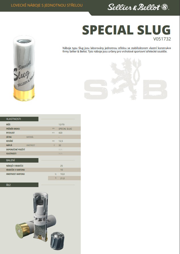 Brokové náboje Sellier & Bellot SPECIAL SLUG, 12/70