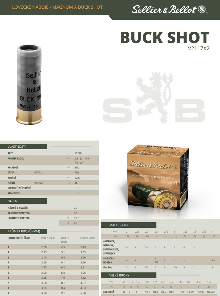 Brokové náboje Sellier & Bellot BUCK SHOT, 12/70