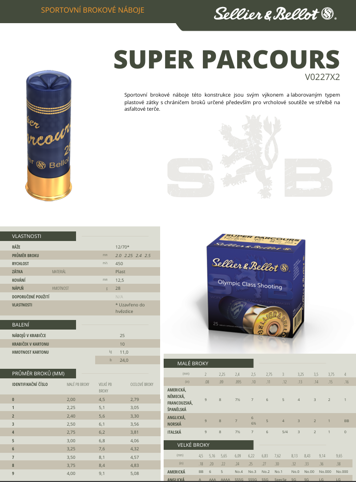Brokové náboje Sellier & Bellot PARCOURS 28 SUPER, 12/70, 2,4 mm