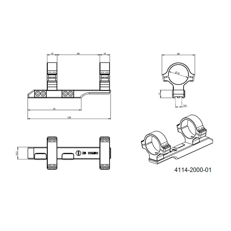 Montáž puškohledu pro kulobrok Brno Combo - objímka ø30mm, upínání imbusem
