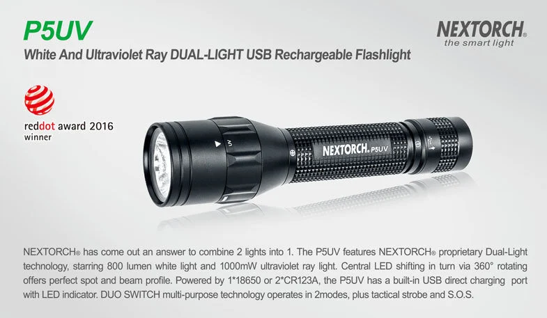  Svítilna Nextorch P5UV - 5 světelných režimů - 800 Lumenů