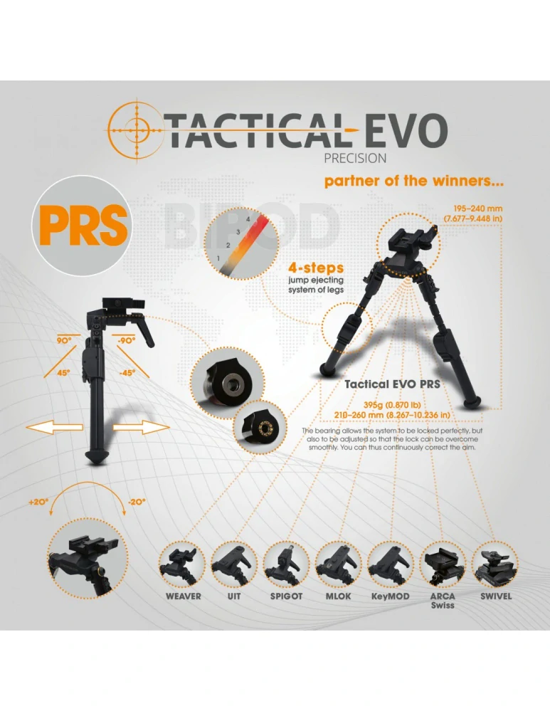  Bipod TACTICAL PRS 6,5-8" (M-LOK) (Barva: Černá (elox))