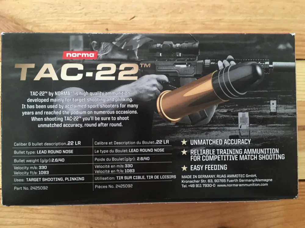 Malorážkové střelivo .22 LR Norma TAC-22