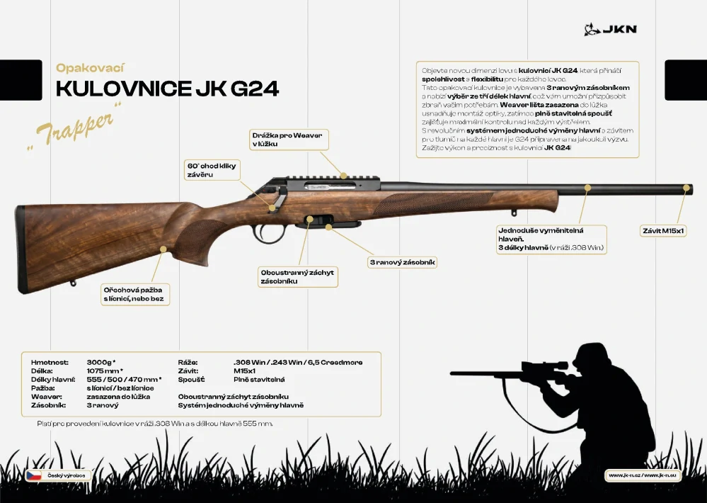 Opakovací kulovnice JK G24 .308 Win - 500 mm - thumbhole pažba