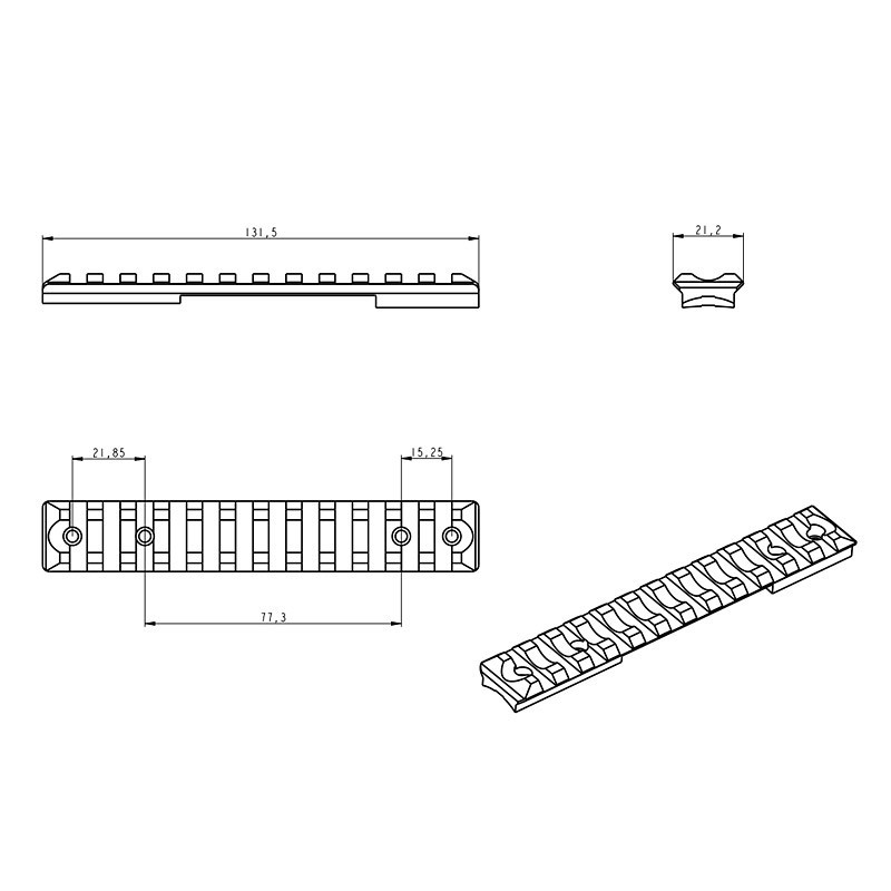 Weaver - picatinny lišta pro kulovnice CZ 600 - pouzdro závěru SHORT - ocelová