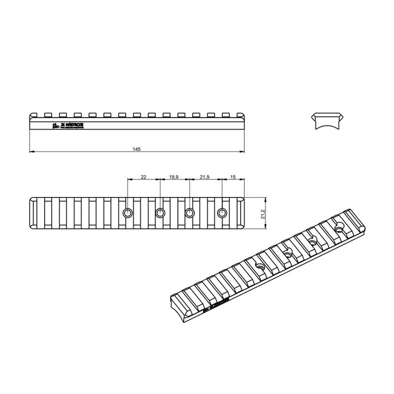 Weaver - picatinny lišta pro kulovnice Bergara B-13, plná, délka 145 mm - ocelová