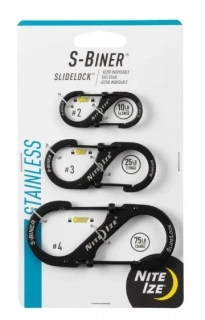 Nite Ize S-Biner SlideLock Ocelová oboustranná karabina s pojistkou - COMBO 3 pack černá