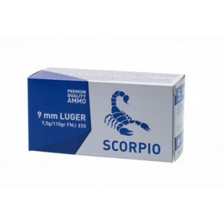 Pistolové náboje STV SCORPIO 9 mm Luger 9 × 19 FMJ, 124 grs/ 8 g